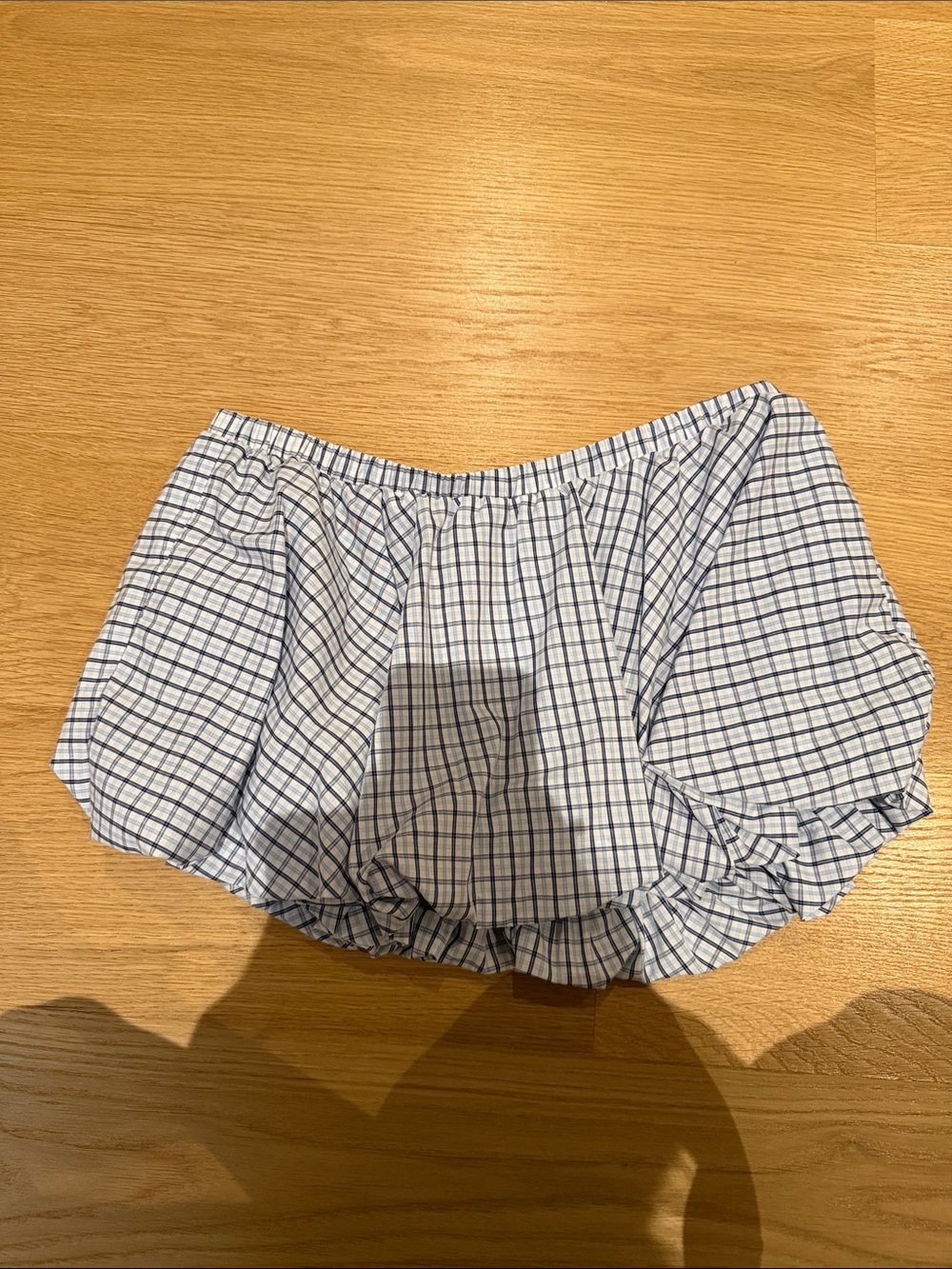 Women's Blue Plaid Elastic Waist Shorts